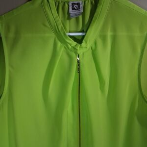 Anne Klein Vibrant Green Sleeveless Zip-Up Top